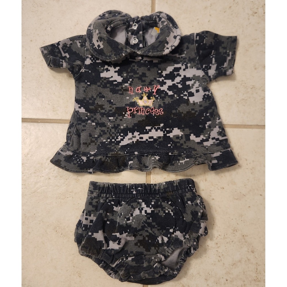 Tiny Trooper Baby Girls Navy Princess‎ Digital Camo Top and Bloomers Set 0-3M